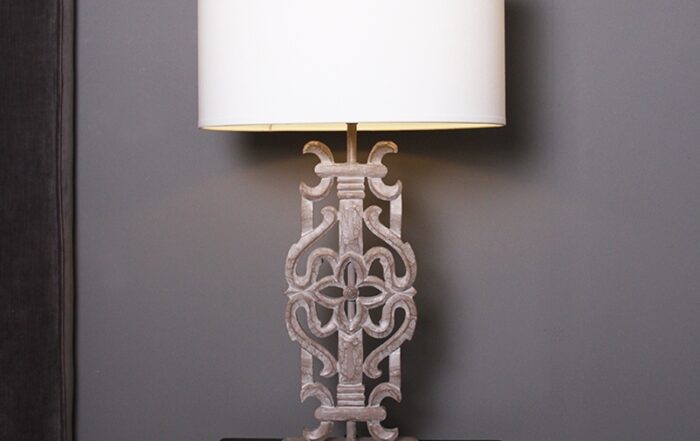 Arabesque lamp base complete with shallow drum shade